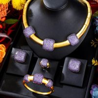 Brincos de colar Definir Missvikki original Dubai 4pcs Bangle Ring Splicing de luxo para mulheres festas de casamento