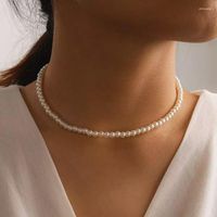 Choker Imitierte Perle für Frauen unregelmäßige Nachahmung Gold Farbkette Halsketten Damen Boho Neck Schmuckkragen