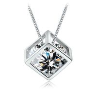 925 Sterling Silber Gegenst￤nde Schmuck Hochzeit Halsketten Vintage Kristallschmuck Quadratische W￼rfel Diamant Anh￤nger Statement Halsketten257e6978819