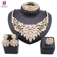 Luxury Gold Color Crystal Flower Statement Wedding Necklace ...