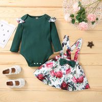 Giyim Setleri 2 PCS Kış Sonbahar Bebek Kız Giysileri Seti 3 6 9 12 18 24 aylık kol üst çiçek baskısı yay kayışı etek kafa bandı