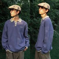 Erkek Polos Günlük Gevşek Polo Gömlek Kore tarzı Sonbahar Pamuk Harajuku Uzun Kollu Ropa De Hombre Giyim DB60SH