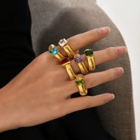 حلقات حجارة CZ للنساء الرجال الذهب لون الفولاذ المقاوم للصدأ خاتم الكريستال الكريستال كبير
