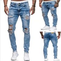 Jeans para hombres Hombres para hombres rasguños para hombres Casuales azul delgado delgado Fit Pants Biker Hip Hop con Holel sexy