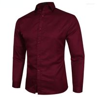Camisas casuais masculinas vestido de homens vermelhos 2022 outono slim fit manga longa camisa de homem comercial trabalho formal quimise