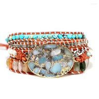 Strand Boho 5x Leather Wrap Beaded Beded Bered Hight Oceanstone Pohemian Valentine's Gift 2022