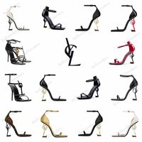 Bir kutu tasarımcısı yslity topuklu ayakkabılar sandaletler kadın ayakkabı moda metal deri ziyafet parti stiletto topuklu lüksler topuk elbise ayakkabı yaz bayanlar