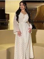 Etnische kleding Fashion Moslimjurk stelt twee stukken Abaya Jalabiya voor vrouwen witte lange mouw Eid Party Marokkaanse Kaftan Arabische Dubai