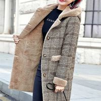 Women' s Wool Blends Plaid Coat Thic Velvet Thickened Wa...