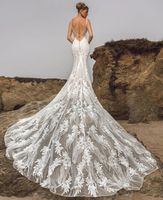 Hochzeitskleider Meerjungfrau 2023 Deep V-Ausschnitt Ärmel und mit langem offener Rücken-Marry-Mitte plus Größen Vestidos de Novia GB1202X6