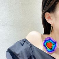 Серьги в виде серьги 2022 Модные ретро -отдых преувеличение прекрасная цветовая ткань любовь геометрическое металлическое женское сплав