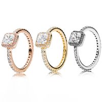 Rose Gold Square Sparkle Halo Ring mit Originalschachtel für Pandora echtes Sterling Silber Hochzeitsfeier Schmuck für Frauen Freundin Geschenk CZ Diamond Ringe