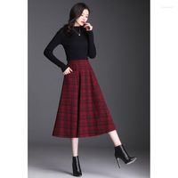 Faldas de moda femenina todas las a cuadros a cuadros Vintage High Wisten 2022 Outumn Winter Woolen Blended A-Line Skirt A2207