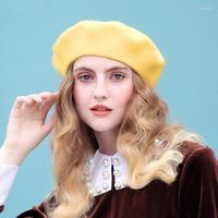 Berets Vintage Baskenmütze Mütze Wolle Hut für Frauen modische modische Farbe warme Winterhüte flaches Mädchen Filz