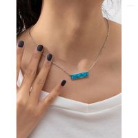 Ketten Retro Peacock Blue Textur Langes Damen Halskette Einfache Designer Schlüsselbein Kette Schmuck Geschenk