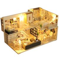 Doll House Furniture Wooden Miniature DIY Kit With Dust Cover Music Box Assamble Crafts Toy Girt