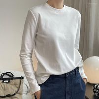 Camas femininas Spring e Autumn Casual Casual Color Sólido Rouling Camiseta de mangas compridas