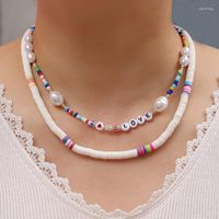 Correntes coloridas colares de miçangas pendentes coloridas para mulheres Bohemian Contas Pearl Chain Chaker Jewelry Gift