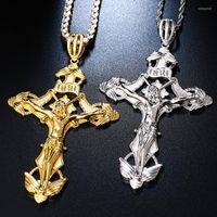 Cadenas Atoztide Classic Inri Crucifix Jesus Piece Collar Collar colgante con cadena de tenis Hombres Joyas religiosas