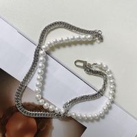 Цепи Hiphop Double Layer Жемчужные ожерелья из бусинки для мужчин Женские корейские модные украшения минималистская панк -рокая шея