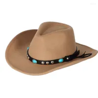 Berets عالية الجودة بيع الحجر القديم البني الأحمر زوجين حمراء فيدورا الحزب Wester Cowboy Hat