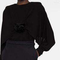 Женские блузки 2023 Весенний высококачественный женский дизайн женского мода плиссированный цветочный плащ с круглым крепе