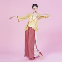 B￼hnenbekleidung chinesische Tanztops Hosen Frauen Festival Kleidung Chiffon Lyrische Tanzkleidung Kost￼m Outfit JL4333
