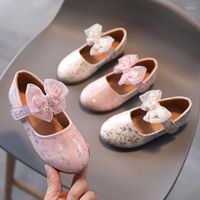 Düz ayakkabılar 2022 bahar kız bebek deri tatlı çiçek baskı prenses ile yay yumuşak taban çocukları dans performansı sp096