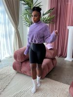 Les surv￪tements f￩minins AUALAY Fall Purple Two 2 pi￨ces sets Sweatshirt Womens Overifie les manches longues Patchwork Top BodyCon Shorts Streetwear