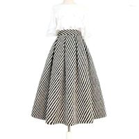 Etekler 2022 Kış Kadın Moda Vintage Zarif Yüksek Bel Zebra Diagonal Stripes Yün Karışımı Tüvit Uzun Etek Kalın Sıcak Kıyafetler