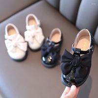 Düz ayakkabılar 2022 bahar kızlar patent deri t kayış çocuklar için gündelik ayakkabı büyük yay prenses kaymaz bebek çocuk daireleri