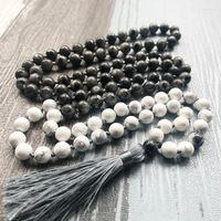 Zincirler Howlite Labradorite Tassel Mücevher Dua Boncukları 108 Düğümlü Kolye Erkek Arkadaşı Mala Manevi İyileştirme Hediyesi