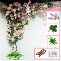 Dekoratif Çiçekler Yapay Kiraz Çiçeği Sahte Çiçek Kurutulmuş Dallar ile Sakura Ağacı Kökleri Ev Duvar Dekorasyonu için Rattan Setleri