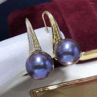 Boucles d'oreilles en peluche d614 bijoux fins 925 argent sterling rond 9-10 mm nature d'eau fraîche perles pourpre
