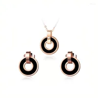 Серьги ожерелья набор черных/розовый акрил двойной кружок наборы розового золота Свадебные украшения из нержавеющей стали для женщин SE006