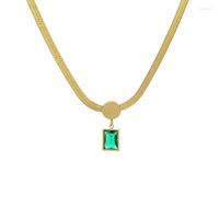 Chains Green Square Pendant Necklace For Women Stainless Ste...