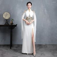 Этническая одежда Женская свадьба свадебная свадьба Cheongsam Satin Floral Qipao Mandarin воротник Винтажный банкет -плать