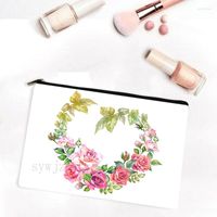 Depolama Çantaları Çiçek Aşk Baskı Makyaj Tuval Çantası Nedime Kutusu Güzellik Kozmetikler Seyahat Yıkama Kalem Kılıfı