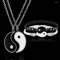 Cadenas Tai chi yin yang pareja collar de pulseras conjunto de aleaci￳n colgante colgante cadena de trenza amante de la cadena de trenzas que coinciden