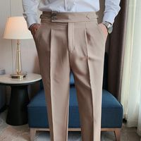 Erkekler İngiliz tarzı erkekler Napoli Dökümlü Yüksek Bel Pantolon Yüksek Kaliteli Düz Renk İşi Formal Pantolon Erkek Ofis Sosyal Takım