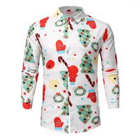 Мужские повседневные рубашки блузки осень Топ Рождественский модный рукав Длинные зимние печатные мужчины мужчины