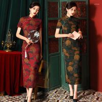 Etnik Giyim 2022 Kadın İlkbahar Yaz Şifon Qipao Lady Kısa Kollu Baskı Partisi Elbise Çin Geleneksel Cheongsam