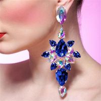 Orecchini per borchie Fashion Super Flash Blue e Ab Color Crystal Crystal Ladies Wedding Party Bling Big Gem Jewelry Accessori