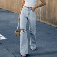 Jeans femininos S-2xl Sexy Hole Mulheres Flare calças de cintura alta de jeans de jeans de jea