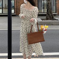 Sıradan Elbiseler Sonbahar Vintage Çiçek Kadın Elbise 2022 Zarif Parti Prenses Uzun Kollu Midi Yüksek Sokak Kore Sonbahar Kıyafetleri Kadınlar