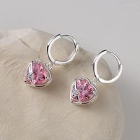 Stud Earrings Geometry 925 Silver Sterling Pink Zircon Heart...