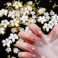 Decorazioni per le nail art 2g Decorazione di fiori acrilici bianchi di dimensioni miste di strass in oro gemma argento manicure utensili accessori per unghie fai -da -te design