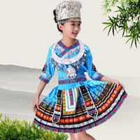 Sahne Giyim Çin Geleneksel Hmong Kostüm Peacock işlemeli fırfır etek giyim setleri miao dans kostümleri elbise