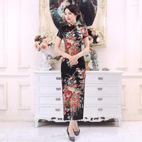 ملابس عرقية أنثى تشيونغسام الصينية التقليدية لباس الأزهار طباعة أنيقة ضيق مثير الحرير مصبوغ Qipao