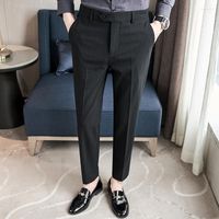 Erkekler Kore İnce Fit Business Formal Giyim Pantolon Erkek Giyim 2022 Basit Tüm Maç Gündelik Çizgili Ofis Pantolon Erkek Satış